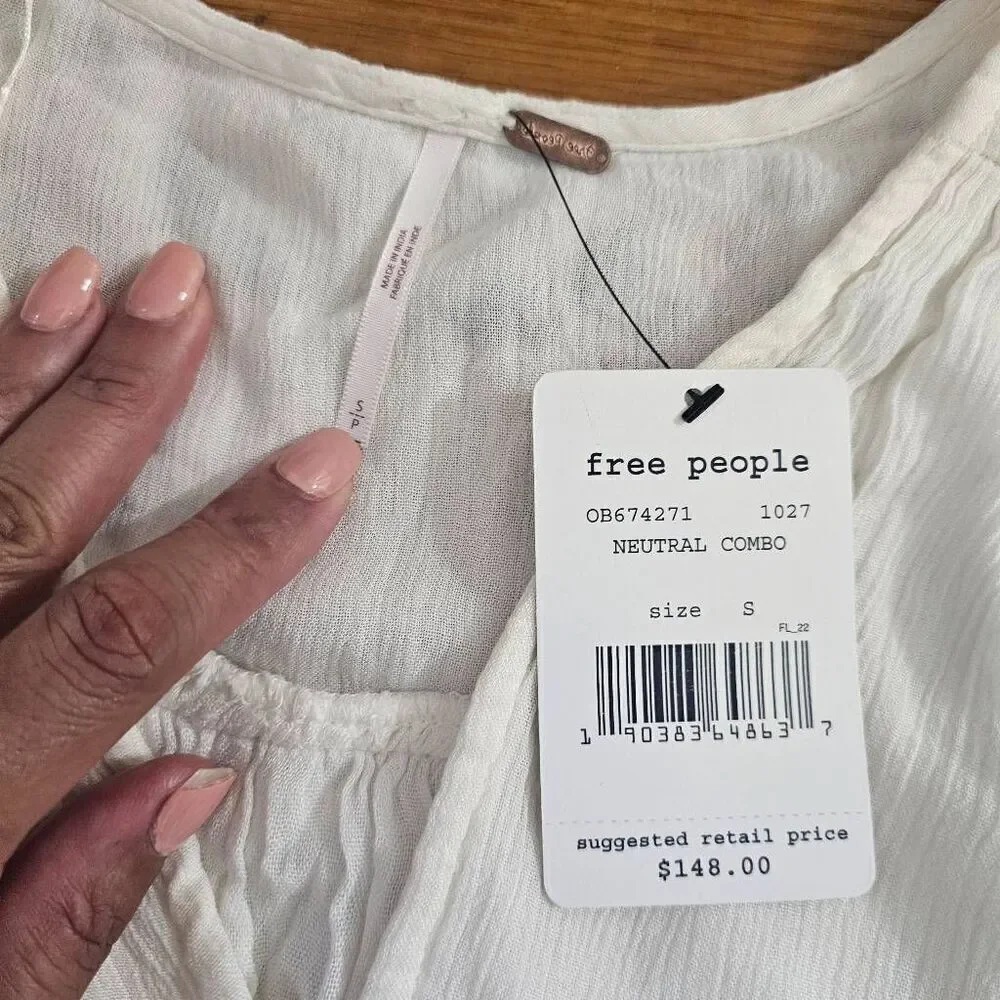 Free People Te amo White Embroidered Boho Tunic Mini Dress Top Bell Sleeves S - Picture 6 of 10